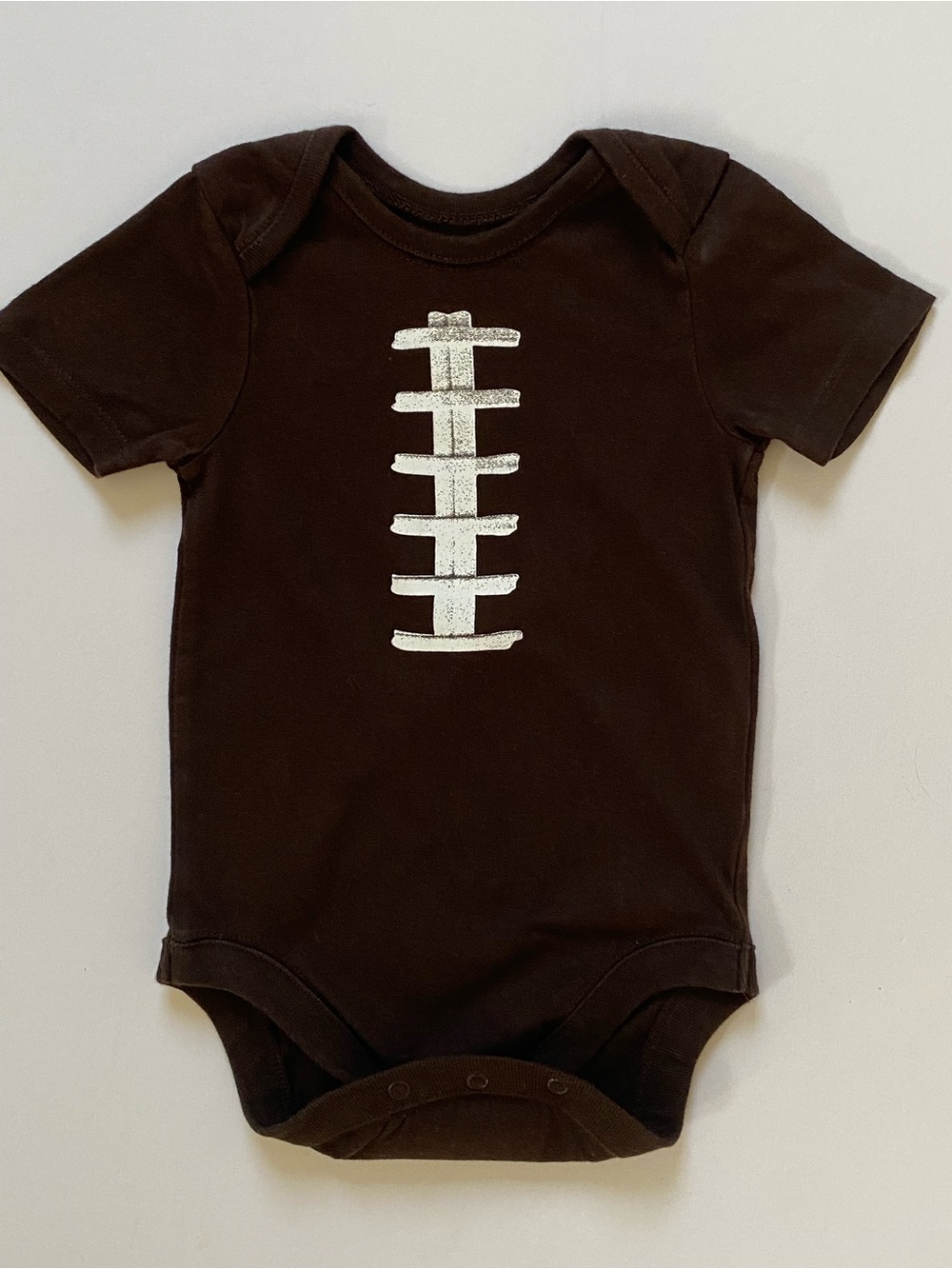 Football Style Bodysuit Size 6 9 Months Brown Cotton Stitching Sporty EUC Mint!